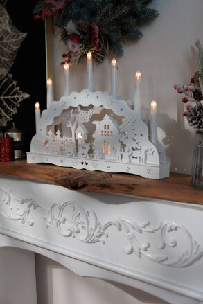 Dekorácia MagicHome Vianoce, domček, plast, 10xLED teplá biela, 45x5.2x31 cm, 2xAA