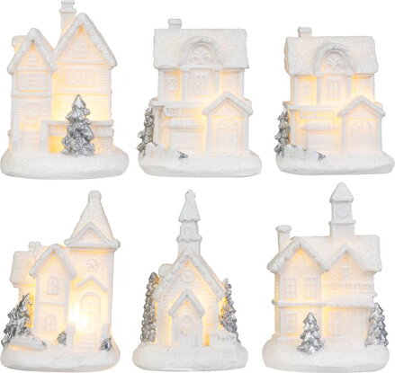 Dekorácia MagicHome Vianoce, domček, plast, 1xLED teplá biela, 6x6x8 cm, 2xLR44