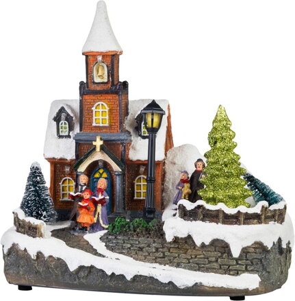 Dekorácia MagicHome Vianoce, kostol, plast, 1xLED teplá biela, 21x14.5x20.8 cm, 3xAA