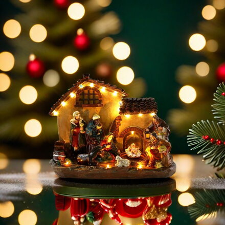 Dekorácia MagicHome Vianoce, domček, polyresin, 16xLED teplá biela, 29x14x24 cm, 3xAA