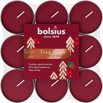 Sviečka Bolsius Starlight Zimné korenie, Vianoce, vínová červená, čajová, 4 hod., bal. 18 ks