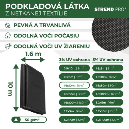 Textilia Garden B1303 1,6x10 m, netkaná, 50 g/m, čierna