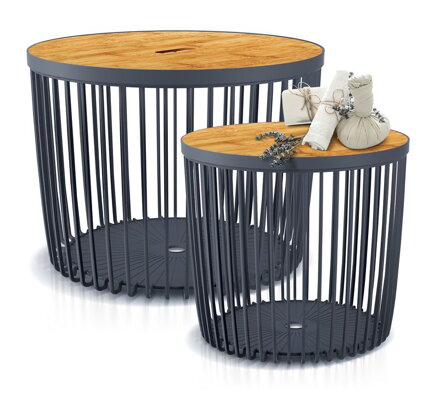 Stolík Clubo 450x410 mm, 2v1, univerzálny kôš, bambusové veko, 50 lit., antracit