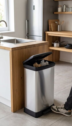 Kôš Curver® PEDAL BIN, 50L, 29x39x73 cm, čierny/strieborný, na odpadky