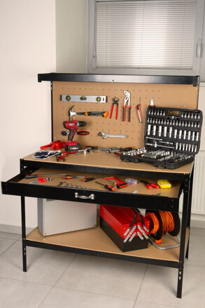 Stôl Racks DWB60, pracovný, do dielne, 1x zásuvka, 120x60x150 cm, max. 230 kg