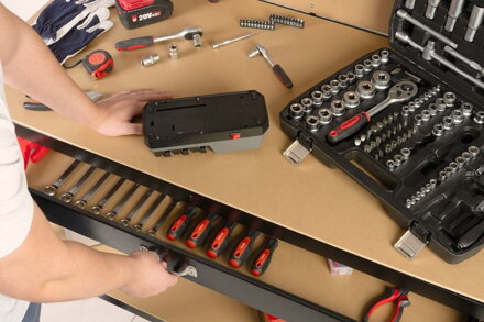 Stôl Racks DWB60, pracovný, do dielne, 1x zásuvka, 120x60x150 cm, max. 230 kg