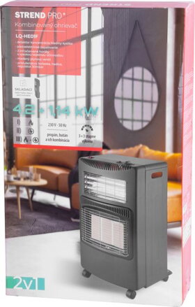 Ohrievač Strend Pro LQ-HE01F, 4,2 kW, plynový + elektrický, izbový, skladací, s regulátorom tlaku a hadicou Ohrievač Strend Pro LQ-HE01F, 4,2 kW, plynový + elektrický, izbový, skladací, s regulátorom tlaku a hadicou