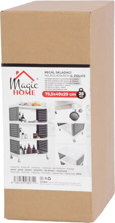 Regál MagicHome Rolly, plastový, 4 police, 49x29x75,5 cm, na kolieskach Regál MagicHome Rolly, plastový, 4 police, 49x29x75,5 cm, na kolieskach