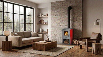 Kachle Thalia Pella S, červené, 5,4 kW