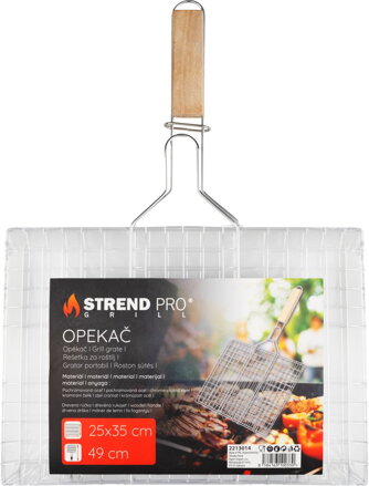 Opekač Strend Pro Grill, na mäso s drevennou rúčkou, 49x35x1,5 cm