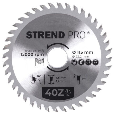 Kotúč Strend Pro TCT 115x1.8x22.2 mm 40T, na drevo, pílový, SK plátkami