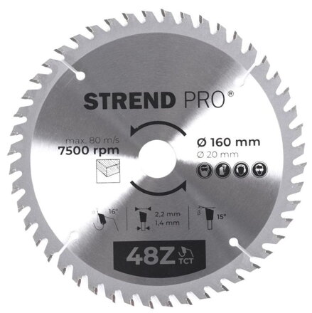 Kotúč Strend Pro TCT 160x2.2x20 mm 48T, na drevo, pílový, SK plátkami