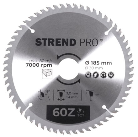Kotúč Strend Pro TCT 185x2.2x30/20 mm 60T, na drevo, pílový, SK plátkami
