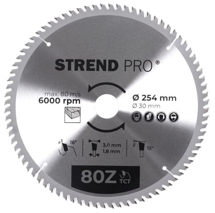 Kotúč Strend Pro TCT 254x3.0x30/20 mm 80T, na drevo, pílový, SK plátkami