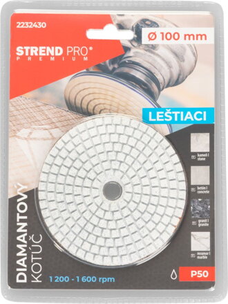 Kotúč Strend Pro Premium P50, 100 mm, leštiaci, diamantový, suchý zips