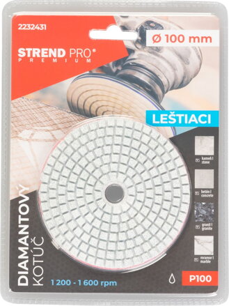 Kotúč Strend Pro Premium P100, 100 mm, leštiaci, diamantový, suchý zips