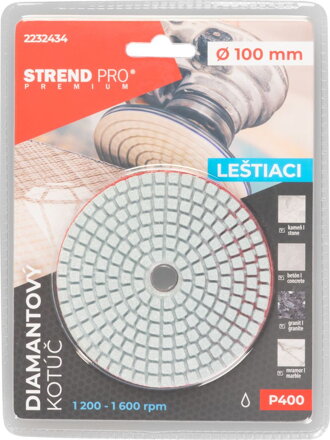 Kotúč Strend Pro Premium P400, 100 mm, leštiaci, diamantový, suchý zips