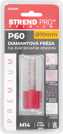 Fréza Strend Pro Premium DM617, M14, 10 mm, G60, diamant, na zväčšovanie dier k vyrezávacím korunkám, professional Fréza Strend Pro Premium DM617, M14, 10 mm, G60, diamant, na zväčšovanie dier k vyrezávacím korunkám, professional