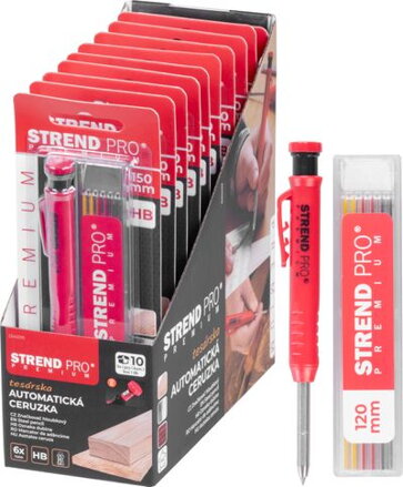 Ceruzka Strend Pro Premium, so sponou, oceľová špička, tesárska, značkovač so strúhadlom, so 6 tuhami, set