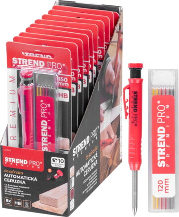 Ceruzka Strend Pro Premium, so sponou, oceľová špička, tesárska, značkovač so strúhadlom, so 6 tuhami, set