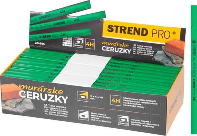 Ceruzka Strend Pro, murárska, 250 mm, čierna tuha, hranatá, na kameň, sellbox 72 ks