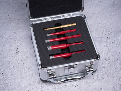Sada vyrezávačov Strend Pro Premium, 6-8-10-12 mm, HEX, 6 mm vrták do skla, diamant, korunky, professional Sada vyrezávačov Strend Pro Premium, 6-8-10-12 mm, HEX, 6 mm vrták do skla, diamant, korunky, professional