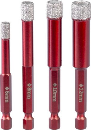 Sada vyrezávačov Strend Pro Premium, 6-8-10-12 mm, 1/4" Hex, diamant, korunky, professional, so šablónou na vŕtanie otvorov