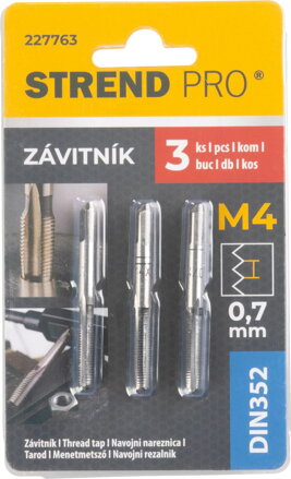 Závitník Strend Pro, M4, 0,7 mm, DIN352, bal. 3 ks