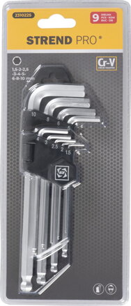 Sada kľúčov Strend Pro HK0045, 09 dielna, Hex, s guličkou, zástrčná