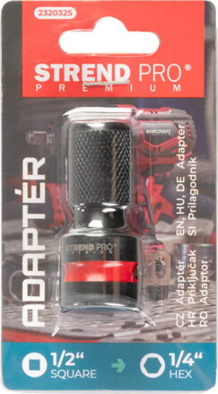 Adaptér Strend Pro Premium, rázový, Cr-Mo, z 1/2" na 1/4"