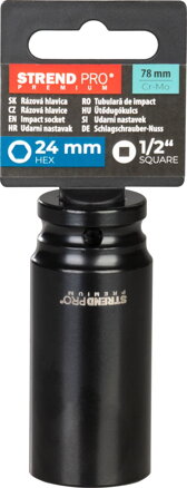 Nadstavec Strend Pro Premium, rázový, predĺžený, 1/2", 6-hran, CrMO, 24 mm