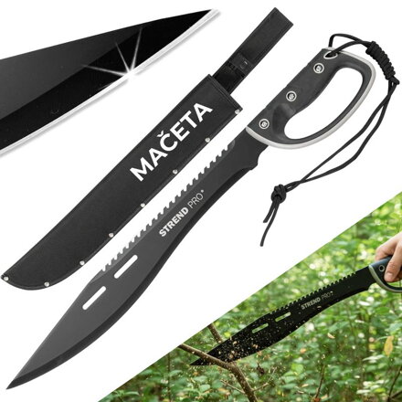 Mačeta Strend Pro Tactical, s puzdrom, s pílkou, s ochranou ruky, čierna, 61 cm