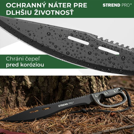 Mačeta Strend Pro Tactical, s puzdrom, s pílkou, s ochranou ruky, čierna, 61 cm