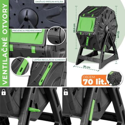 Kompostér Strend Pro Garden, bubnový, 70 lit., čierny, 55,5x36x72 cm Kompostér Strend Pro Garden, bubnový, 70 lit., čierny, 55,5x36x72 cm
