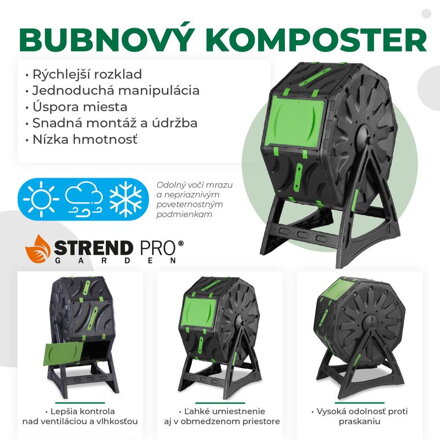 Kompostér Strend Pro Garden, bubnový, 70 lit., čierny, 55,5x36x72 cm Kompostér Strend Pro Garden, bubnový, 70 lit., čierny, 55,5x36x72 cm