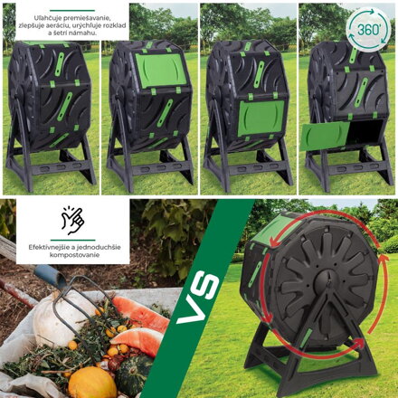 Kompostér Strend Pro Garden, bubnový, 70 lit., čierny, 55,5x36x72 cm Kompostér Strend Pro Garden, bubnový, 70 lit., čierny, 55,5x36x72 cm