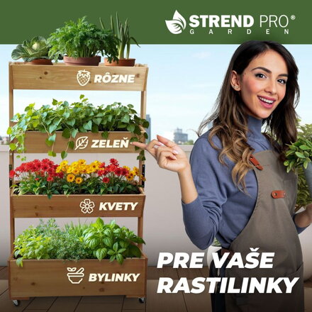 Kvetináč vertikálny Strend Pro, záhon, 4-poschodový, s kolieskami, 85x45x147 cm