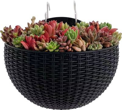 Kvetináč Strend pro, s dvoma háčikmi, farba čierna, 26x14x20 cm