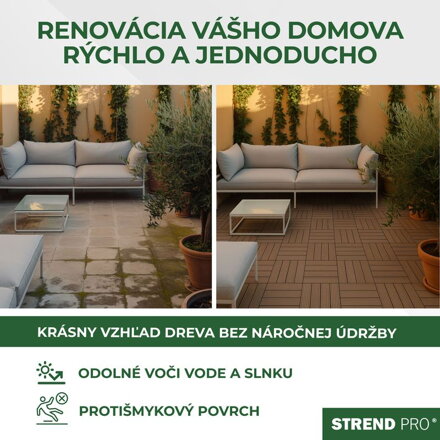 Sada 9 plastových terasových dosiek s WPC efektom dreva, palubovka, PP, 31x31x2, farba hnedá a sivá
