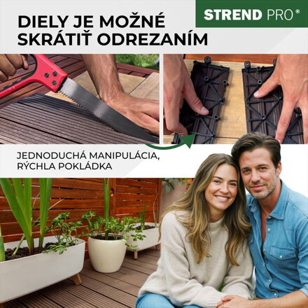 Sada 9 plastových terasových dosiek s WPC efektom dreva, palubovka, PP, 31x31x2, farba hnedá a sivá