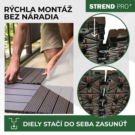 Sada 9 plastových terasových dosiek s WPC efektom dreva, palubovka, PP, 31x31x2, farba hnedá a sivá