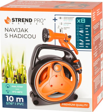 Navíjač Strend Pro Garden, so záhradnou hadicou, pištoľ, 10m, 5/16"