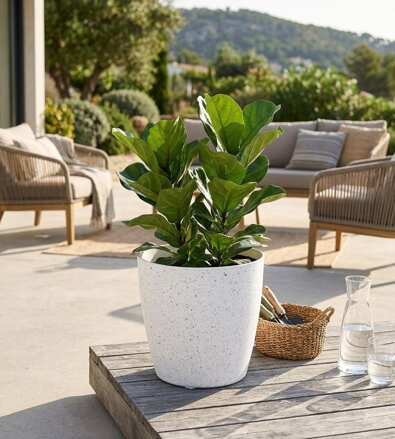 Kvetináč Strend Pro Stone, 28x26 cm, biely, efekt kameňa