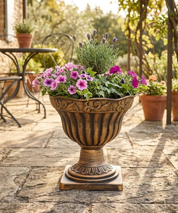 Kvetináč Strend Pro Antik, s podstavcom, 30x30 cm, zlatý, metalický efekt