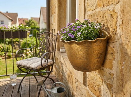 Kvetináč Strend Pro Wave, 26x18 cm, zlatý, metalický efekt, závesný