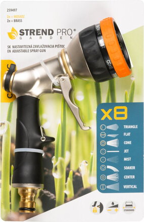 Pištoľ Strend Pro Garden BJ4037T, 8 vzorov, zavlažovacia, protišmyková rukoväť, 20x12.8x6 cm