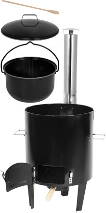 Súprava kotlová Strend Pro, zabíjačková, komplet, guľášová, 14lit., smaltovaná, s naberačkou, pokrievkou a varechou