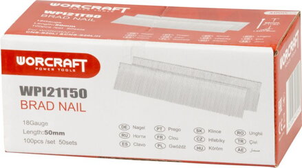 Klince do sponkovačky Worcraft CNS-S20LiH, 50 mm, Typ T, bal. 5000 ks