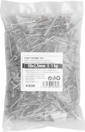 Klince 2825 50x2,50 mm, stavebné, MiniPack 1 kg, v sáčku Klince 2825 50x2,50 mm, stavebné, MiniPack 1 kg, v sáčku