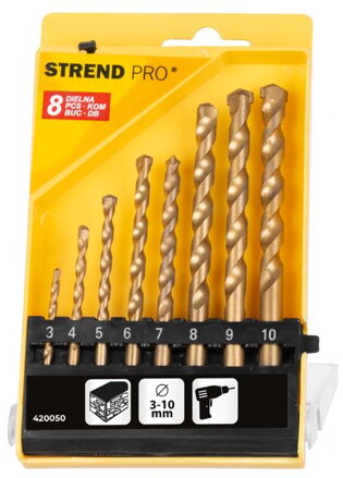 Sada vrtak STREND PRO FD023, 8 dielna, 3-10 mm, TiN